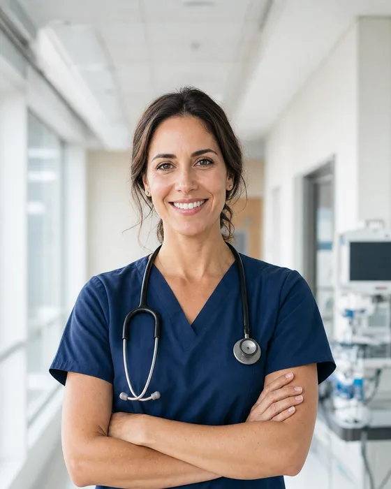 A medical professional using modern equipment with a patient